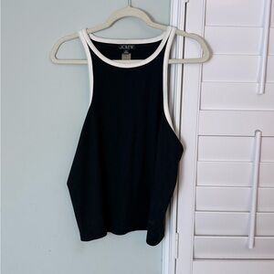 J.Crew XXL Ribbed Contrast Trim Tank Black Cream NWT Cotton Modal Stretch